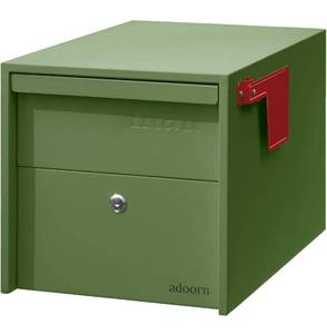 lot 23045 image: Adoorn Lockable Post Mount Mailbox  Small (Green). Size 12 x 12 x 18.5 (HxWxD) Anti-Theft Locking Mailbox with 2 Keys, Modern Mailbox with Flag, Weatherproof Mailboxes for Outside
