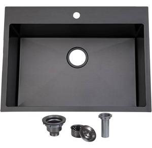 lot 23048 image: SHACO 28 Inch Black Drop In Stainless Steel Kitchen Sink, Gunmetal Black Top Mount RV Laundry Utility 9 Inch Deep Single Bowl Basin Wet Bar Prep Sink