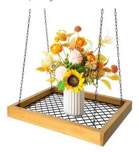 lot 26434 image: Rectangular Hanging Plant Holder Shelf - Space-Saving Indoor Outdoor 20 Rectangle Decorative Planter Hanger for Window, Ceiling & Wall