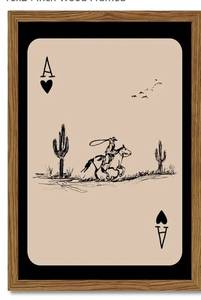lot 26436 image: Western Cowboy Wall Art Vintage Southwest Wall Decor Painting, Western Playing Card Canvas Prints, Retro Cactus Sketch Artwork for Bedroom Living Room 16x24 inch Wood Framed