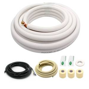 lot 26437 image: 25FT Mini Split Line Set 1438 OD HVAC Copper Tube Pipe Extension,38 Thickened PE Insulation Coil Air Conditioner Twin Copper Line Heating Equipment Hose with Flared Nuts (25FT (1438) with wire)