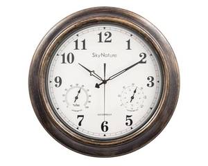 lot 26442 image: SkyNature Outdoor Clocks, 18 Inch Large Indoor Outdoor Wall Clock Waterproof with Temperature and Humidity, Silent Metal Pool Clock for Garden, Patio, Fence