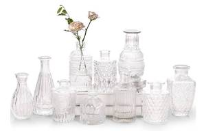 lot 26443 image: Glass Bud Vase Set of 10 - Small Vases for Flowers, Clear Bud Vases in Bulk, Cute Glass Vases for Centerpieces, Mini Vintage Vase for Rustic Wedding Decorations, Home Table Flower Decor