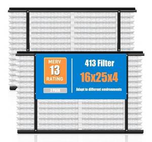 lot 26452 image: 2 Pack 413 Replacement Filter Compatible with Aprilaire Whole House Air Purifiers 1410, 1610, 2140, 2410, 2416, 3410, 4400, Furnace Air Filter for Whole House Furnace,16x25x4, MERV-13