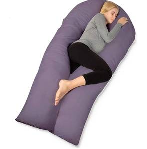 lot 26455 image: QUEEN ROSE Extra Long U Shaped Body Pillow, 65in Pregnancy Pillows for Sleeping, Full Body Support for Adults and Maternity Women, Cooling Sateen Cover, Purple and White