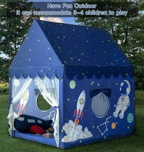 lot 26464 image: Kids Play Tent Playhouse Indoor Tent for Kids Boys Toddler, Large Castle Play House Bed Tents Spaceship Outer Space Rocket Blue