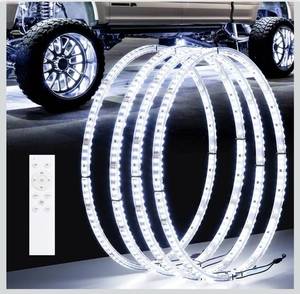 lot 31582 image: 15.5 Super Bright Double Row Pure White Wheel Lights Rim Light with Remote Control IP68 Waterproof Wheel Ring Lights with Turn & Braking Signal Compatible with Various Trucks SUV Car (4PCS) 