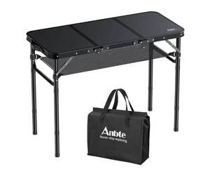 lot 31584 image: Folding Camping Table with Storage Net, 3ft Camping Table Aluminum Folding Table with 3 Adjustable Height Max 27.5 Inch Picnic Table Portable Table for Outdoor Backyard BBQ, Pure Black