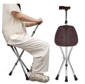 lot 31590 image: Cane with Seat Folding Lightweight,Walking Stick Height Adjustment,Cane Chair for Seniors Balance Supports Up to 330 Pounds,Anti-Slip Walking Stick for Elderly Men, Disabled