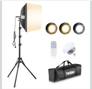 lot 31595 image: Torjim Softbox Photography Lighting Kit, 16 x 16 Professional Softbox Lighting Kit with 85W 3000-7500K LED Bulbs, Studio Lights for PhotographyVideo RecordingLive StreamingPortraits Shooting