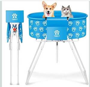 lot 31607 image: Dog Bathtub for Dogs, Elevated Dog Bath Tub for Pet Grooming and Bathing Shower, Portable, Foldable with Safety Lock, Professional Pet Washing Station for Small Midel Dogs Cats (Blue)
