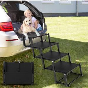 lot 31609 image: Extra Wide Dog Stairs for Large Dogs, Foldable Dog Ramp for Car with Non-Slip Surface, Lightweight Dog Stairs for Cars, Dog Steps for Cars, SUV, High Beds, Truck, Supports up to 250 lbs, 4 Steps