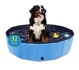 lot 31610 image: Foldable Dog Pool, 32 x 8 Kiddie Pool with Hard Plastic Non-Slip Dog Bath Tub for Outdoor Backyard Collapsible Dog Swimming Pool for Kids Dogs Pets (Blue)