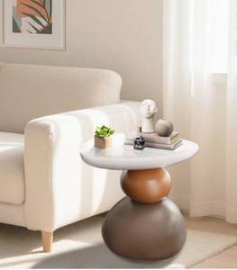 lot 31614 image: Modern Resin End Table, Irregular Sofa Side Table for Indoor and Outdoor, Round Stone-Inspired Shaped Small Coffee Table for Living Room, Bedroom, Balcony, Garden, Yard, Store (Brown)