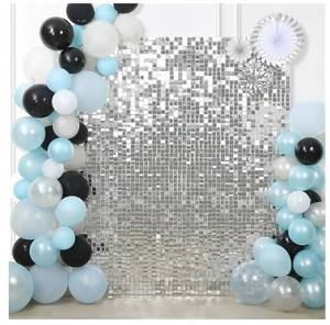 lot 31631 image: Silver Shimmer Wall Backdrop Halloween Parties Disco Wedding Shimmer Backdrops Panels Christmas Glitter Wall Background for Bachelorette Party Bridal Shower Stage Panel(24 Packs)