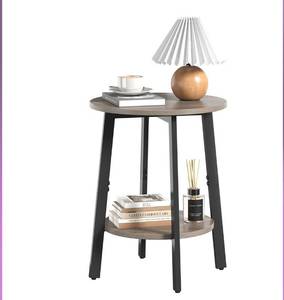 lot 31632 image: Side Table, Small Round End Table with Storage Shelf for Small Space, 2-Tier Bedside Table Sofa Couch Table, Round Accent Table Nighstands for Living Room, Bedroom, Grey