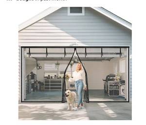 lot 31633 image: Garage Door Screen, 16x7 Ft Magnetic Closure Heavy Duty Weighted Bottom Garage Screen Doors for 2 Car Garage,