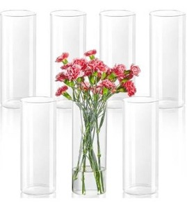 lot 31634 image: 7pcs Glass Cylinder Vases for Centerpieces - 10 Inch Tall Glass Vases for Flower, Clear Flower Vase Bulk Floating Candle Vase for Table Centerpiece Wedding Home Decor
