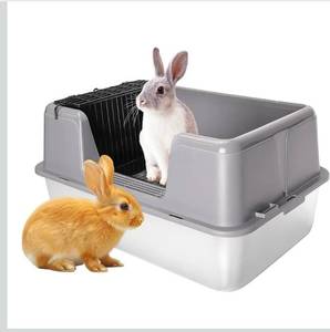 lot 31644 image: XL Rabbit Litter Box, 23.6 L x 15.7 W x 12.4 H Stainless Steel Rabbit Litter Box with Lid Hay Feeder with Hooks Footed Metal Grid Easy to Clean for Medium and Large Rabbits