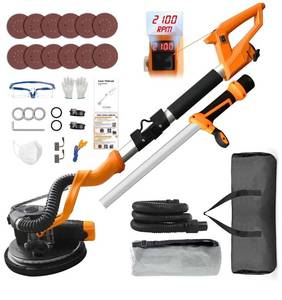lot 31648 image: Electric Drywall Sander (1050W) With Vacuum, Heavy Duty Drywall Sander with LCD Digital Display,9 Variable Speed 800-2100RPM,Foldable & Extendable Handle,12pcs Sanding Discs,Wood Floor etc