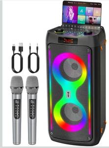 lot 31660 image: Karaoke Machine for Adults, Portable Bluetooth Speaker with 2 Wireless Microphones, PA System with Disco Lights for Big Party, Outdoor, Supports USBTFRECAUX, Ideal Gifts for Family, Music Lover