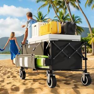lot 31668 image: Bombetta 48 XL Folding Wagon 560 lbs Capacity, 350l Heavy Duty Utility Cart with Brakes All Terrain Wheels, 600d Oxford Fabric - Retail $99