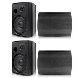 lot 31670 image: Herdio 6.5 inch 800W Outdoor Bluetooth Speakers Waterproof Wall Mounted Sound System with Multifunctional Amplifier, Powerful Bass & Stereo Sound, Easy to Install, for Patio Deck Porch (2 Pairs Black) Retail $244.99 - Retail $244