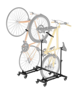 lot 31674 image: Vertical Bike Stands (2 Pack), Standing Bike Rack for Garage Floor, Upright Bicycle Floor Stand Indoor Bike Holder with Adjustable Height for Garage & Apartment - for Wheels Sizes up to 29