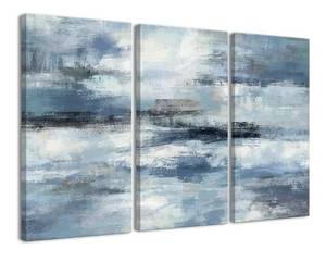 lot 41571 image: Blue Abstract Wall Art-Grey Abstract Picture 3 Piece Living Room Office Canvas Wall Art Print Wall Painting Modern Artwork for Home Bedroom Wall Decor