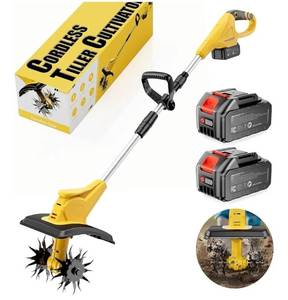 lot 41593 image: 21V Cordless Tiller Cultivator, 360 Max RPM Cordless Electric Garden Tiller with 2  3.0 Ah Battery & Fast Charger, 9.06 Tilling Width 6.3 Depth Portable Rotary Tiller for Lawn Soil Cultivation