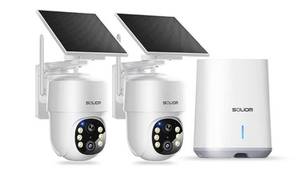 lot 41609 image: Soliom Wireless 5MP UHD Outdoor Solar Powered Security with Homebase, 3K Res, 360°PTZ, 2-Cam Pack