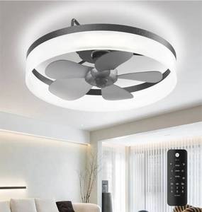 lot 41623 image: Ceiling Fans with Lights, 19.7 Flush Mount Ceiling Fan with Lights and Remote, 3000K-6000K Dimmable Modern Low Profile Ceiling Fans for Bedroom Living Room, 6 Speeds Fandelier LED Fan Light