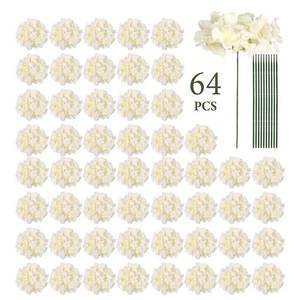 lot 41627 image: Auihiay 64pcs Silk Hydrangea Artificial Flowers, Champagne Artificial Hydrangea Flowers with Stems, Full Hydrangea Flowers for Wedding Centerpieces (Champagne)
