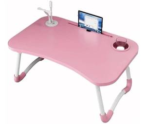 lot 41629 image: Adjustable Folding Laptop Desk with Cup Holder and Fan Slot, Portable Bed Table Stand for Computer, Notebook, Breakfast, Book - 23.6 x 15.7 11 Pink