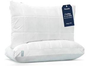 lot 41630 image: Nuzzle Cooling Adjustable Pillows for Side Sleepers, Luxury King Size Set of 2 Bed Pillows Hotel Collection - Best Adjust Height Soft Firm Pillows for Back, Stomach and Side Sleepers
