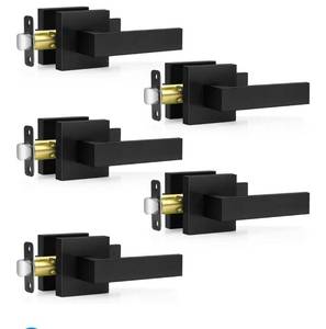 lot 41631 image: 5 Pack Matte Black Door Handles, Passage Door Levers for Hallway & Closet, Interior Keyless Door Knobs Heavy Duty Square Non-Locking Handlesets(2.0lb), Reversible for Left & Right Sided Doors