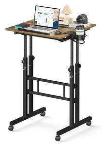 lot 41645 image: Small Standing Desk with Wheels, Mobile Stand Up Desk, Portable Standing Table on Wheels for Walking Pad, Rolling Computer Desk Adjustable Height, Tall Table