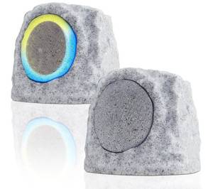 lot 41654 image: 2-Pack Solar Powered Rock Speakers Outdoor Water-Resistant IP44 Rock Speaker with Lights RGB Colors and USB Charging for Patio Pool Party Yard Garden Outside