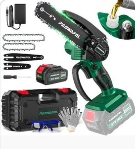 lot 41655 image: Mini Chainsaw 6 Inch Portable Electric Chainsaw Cordless with 2 Batteries,