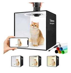 lot 41658 image: Takerers 16x16x16 Photo Studio Light Box Photography Booth with 120 LEDs 3000-5700k Adjustable 6 Color Backdrops Dimmable Folding Shooting Tents for Product