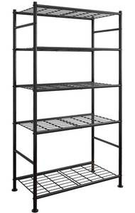 lot 41668 image: Storage Shelves - 5 Tier Shelf Organizer, Heavy Duty Garage Shelving Unit with Leveling Feet, Stable Metal Shelves Organizer for Pantry, Kitchen and Closet, 33.0 W x 12.6 D x 72.0 H Black