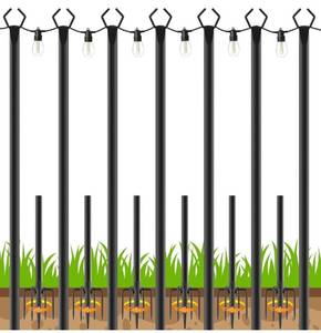 lot 41672 image: 7 Pack 10 FT String Light Poles,Metal with Fork Lights Poles for Outdoor String Light, Rustproof Heavy Duty for Outside Garden,Patio,Wedding,Backyard,Deck,Party