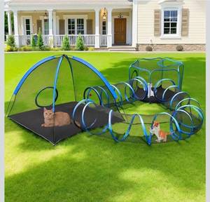 lot 41681 image: Outdoor Cat Enclosure, 4-in-1 Cat Tent Outdoor Pet Playpen with Tunnel, Portable Catio Play Pen for Outside and Indoor Cat Enclosure with Storage Bag for Kitty and Small Animals