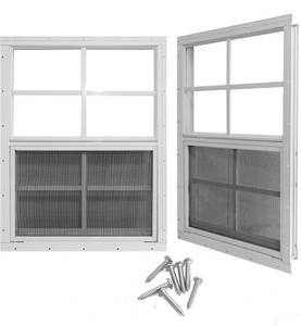 lot 41682 image: Yuzzy 18 x 23 Shed Windows with Tempered Glass and Fiberglass Screen 2 Pack Small Sliding Windows for Shed Chicken Coop Playhouse Household Garage Barns (White)