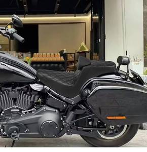 lot 41687 image: One-Piece Driver Passenger Seat Motorcycle 2-Up Seat with Driver Backrest Cushion Pad Fit for Harley Sport Glide FLSB Low Rider FXLR FXLRS FXLRST 2018-later (Black Stitching) - Retail $215