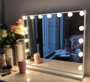 lot 41688 image: Vanity Mirror with Lights, Hollywood Lighted Makeup Mirror with 17 Dimmable LED Bulbs for Dressing Room & Bedroom, Slim Metal Frame Design, White 20x24