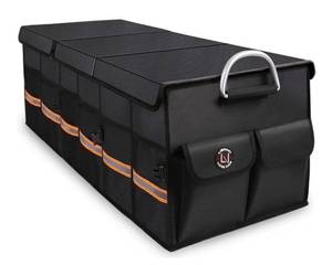 lot 60466 image: Trunk Organizer Cargo Organizer Trunk Storage Waterproof Collapsible Durable Multi Compartments-(Oversize,Black)