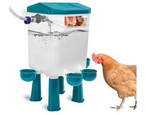 lot 60472 image: Float-Controlled Automatic Chicken Waterer with 4 Chicken Water Cups, Chicken Water Feeder with 60 Inch 34 Water Hose, Brass Adapter, Poultry Waterer Perfect for Chicks, Duck, Goose, 2 Gallons