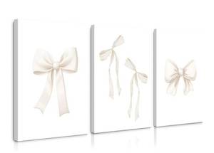 lot 60474 image: Bow Wall Art Coquette Room Canvas Decor Beige Bow Poster Preppy Wall Deocr Aesthetic Pictures Coquette Girly Posters Nursery Art Prints for Girls Bedroom 16x24 Inch Framed Set of 3