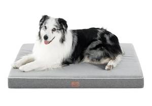 lot 60487 image: Bedsure Memory Foam Dog Beds Large Sized Dog - Orthopedic Pet Beds for Crate with Removable Washable Cover and Nonskid Bottom, Plush Flannel Fleece Top Pet Mat, Light Grey